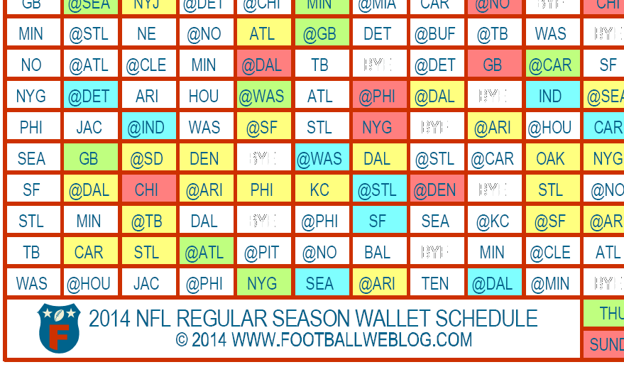 2014 NFL Wallet Schedule