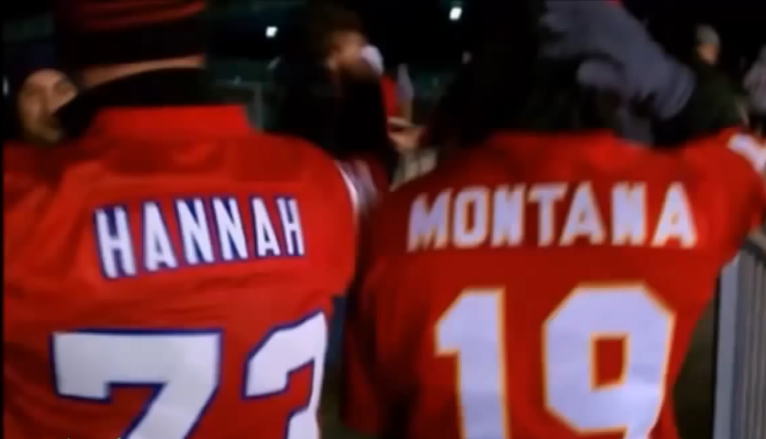 It twerks well when the jersey for Patriots guard John Hannah is placed next to the jersey of Niners quarterback Joe Montana.