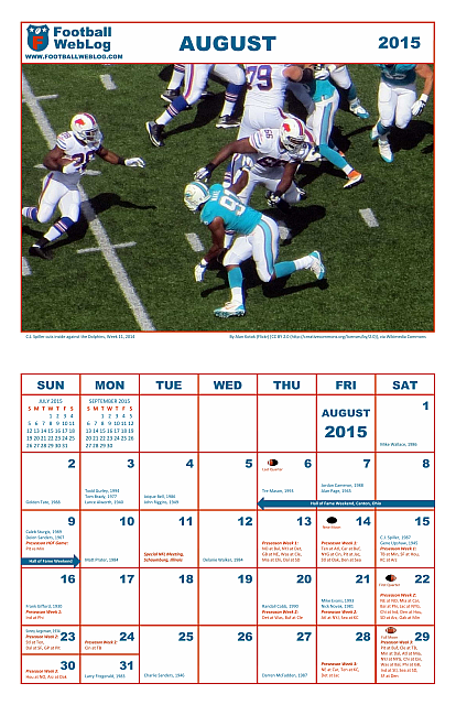 August 2015 NFL Calendar