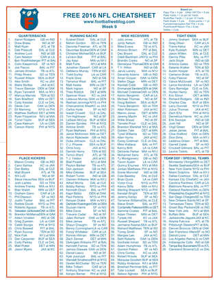 Free Fantasy Football Cheatsheet Week 9 2016