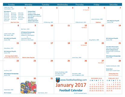 January 2017 Football Calendar