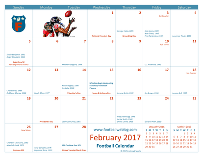 February 2017 Football Calendar