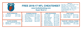 Free Fantasy Football Cheatsheet Super Bowl LI