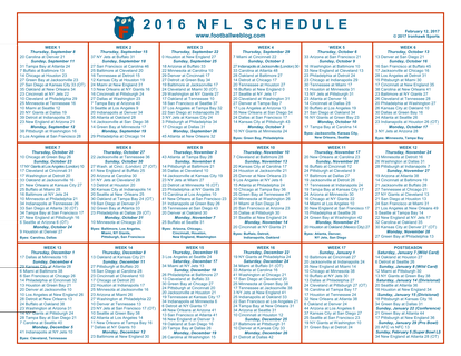 2016 NFL Game Schedule With Results