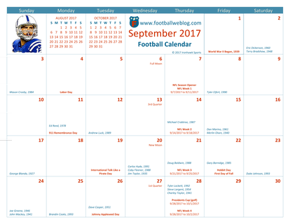 2017 Football Calendar