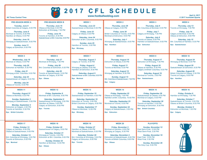 One Page 2017 CFL Schedule
