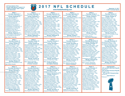 One Page 2017 NFL Schedule With Scores