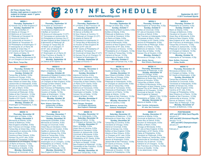 One Page NFL Schedule Updated With Week 3 Scores