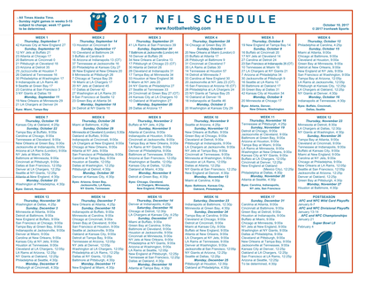 One Page NFL Schedule Updated With Week 5 Scores