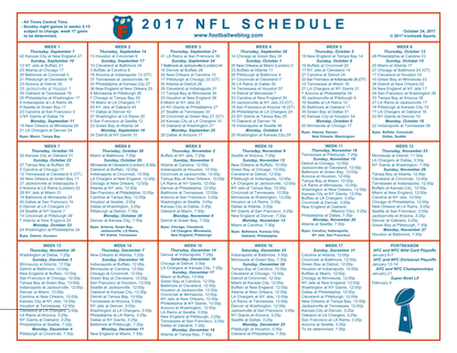 One Page NFL Schedule Updated With Week 7 Scores