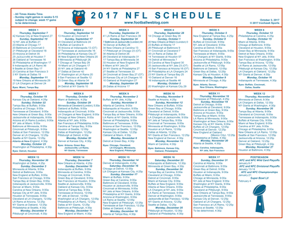 One Page NFL Schedule Updated With Week 4 Scores