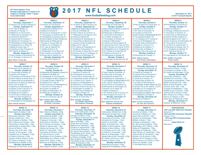 One Page NFL Schedule Updated With Week 11 Scores