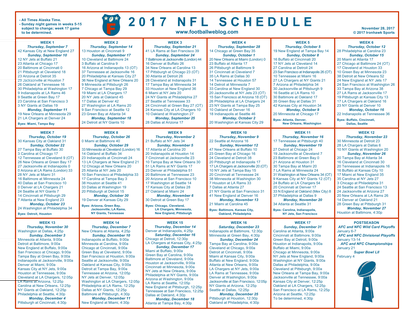 One Page NFL Schedule Updated With Week 12 Scores