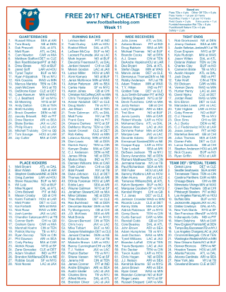 Free Fantasy Football Cheatsheet Week 11 2017