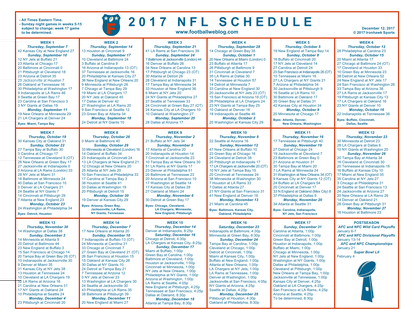 One Page NFL Schedule Updated With Week 14 Scores