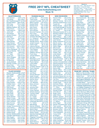 Free Fantasy Football Cheatsheet Week 16 2017