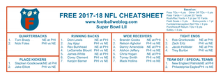 Free Fantasy Football Cheatsheet Super Bowl LII