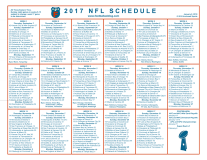 One Page NFL Schedule Updated With Week 17 Scores