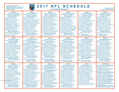 2017 One Page NFL Schedule Updated With Pro Bowl Score