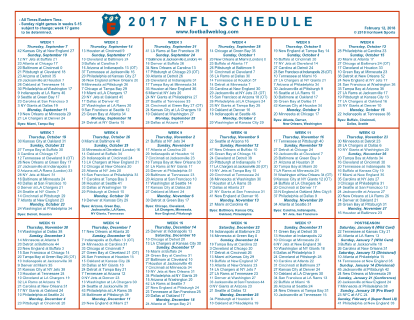 2017 One Page NFL Schedule Updated With Super Bowl LII Score