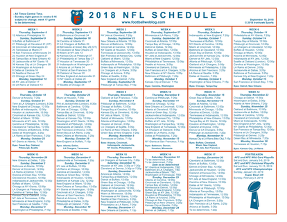 One Page 2018 NFL Schedule Updated With Week 2 Scores