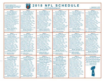 One Page 2018 NFL Schedule Updated With Scores Each Tuesday