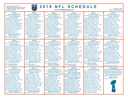 One Page 2018 NFL Schedule Updated With Week 4 Scores