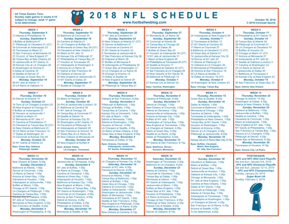 One Page 2018 NFL Schedule Updated With Week 8 Scores