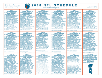 One Page 2018 NFL Schedule Updated With Week 10 Scores