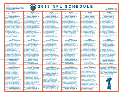 One Page 2018 NFL Schedule Updated With Week 14 Scores