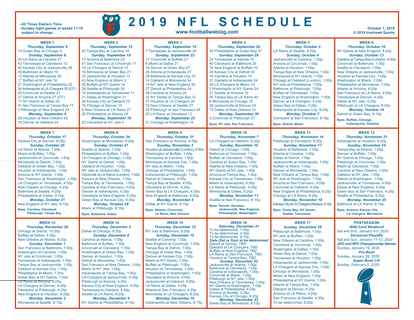 One Page 2019 NFL Schedule Updated With Week 4 Scores
