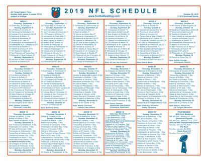 One Page 2019 NFL Schedule Updated With Week 8 Scores