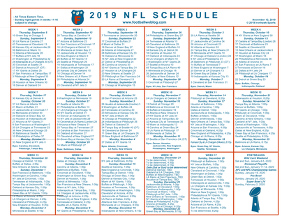 One Page 2019 NFL Schedule Updated With Week 10 Scores