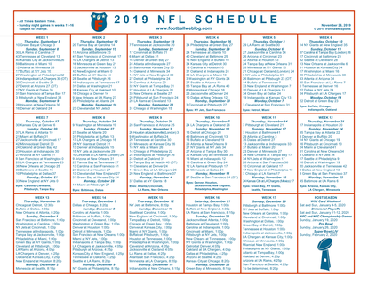 One Page 2019 NFL Schedule Updated With Week 12 Scores