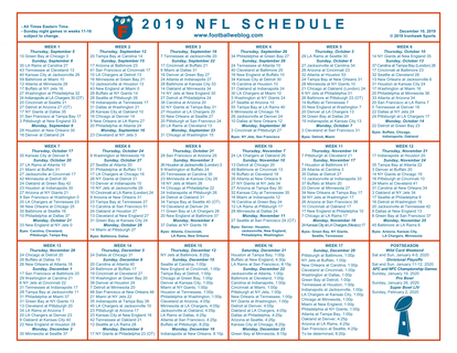 One Page 2019 NFL Schedule Updated With Week 14 Scores