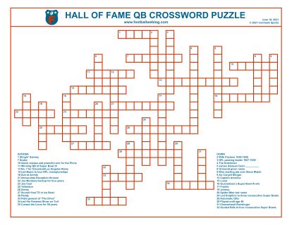Hall of Fame QB Crossword Puzzle